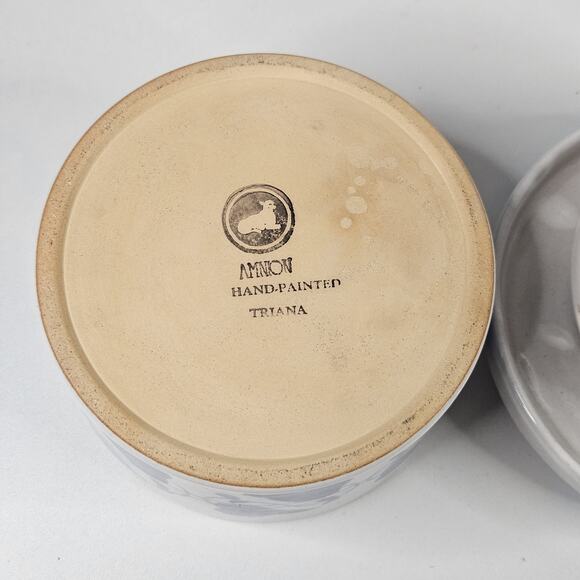 Vintage Amnion Triana Salt Glaze Stoneware Floral Print Butter Crock W Lid - Picture 7 of 8